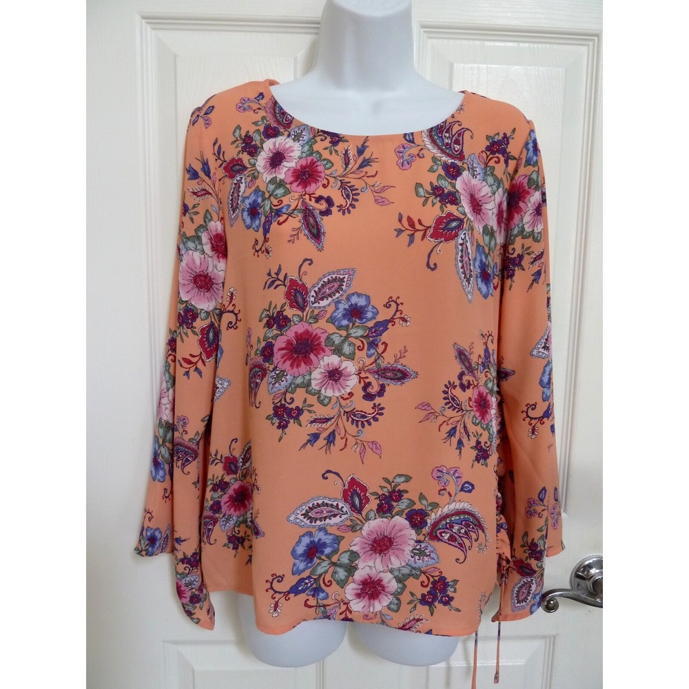Counterparts Women Medium Floral Fairy Sleeve Blouse Peach Cinched 912P812HA